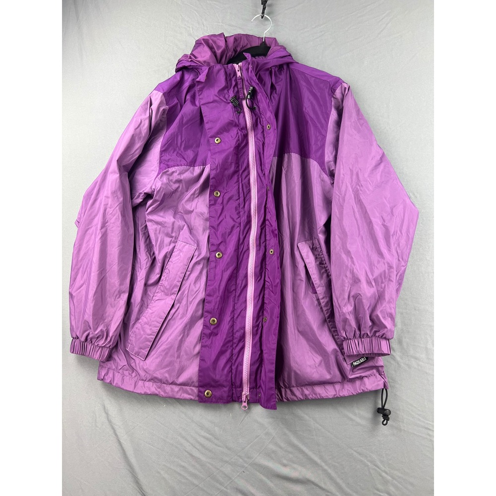 Cabelas For Women Purple Packable Rain Jacket Hooded Windbreaker Large 910256